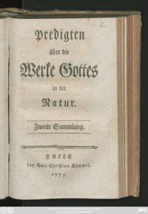 Sammlung 2: Predigten über die Werke Gottes in der Natur