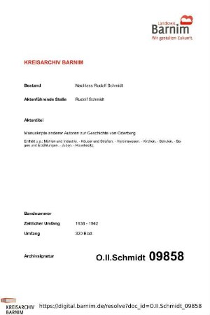 Manuskripte anderer Autoren zur Geschichte von Oderberg