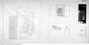 Entwürfe zum Neubau der Bibliotheca Hertziana, Schnitt und Innenraumperspektiven