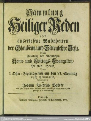 3: Vom I. Oster-Feyertage biß auf den VI. Sonntag nach Trinitatis