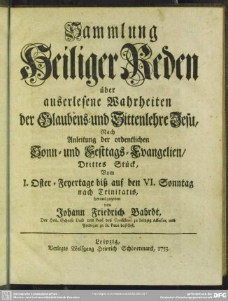 3: Vom I. Oster-Feyertage biß auf den VI. Sonntag nach Trinitatis
