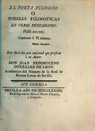 El Poeta Filosofo O Poesias Filosoficas En Verso Pentametro, [2]