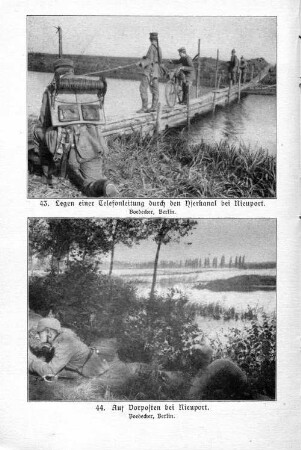 43. Legen einer Telefonleitung durch den Yserkanal bei Nieuport.