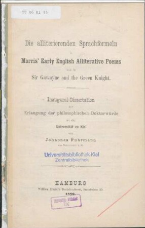 Die alliterierenden Sprachformeln in Morris' "Early English Alliterative Poems" und im "Sir Gawayne and the Green Knight"