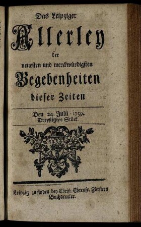 Den 24. Julii 1759. Dreyßigstes Stück.