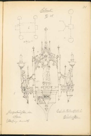 Dom, Lübeck: Ansicht, Details Lüster (aus: Skizzen- und Fotoalbum 1)