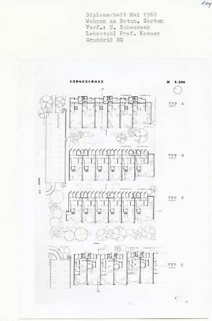 Wohnen am Botanischen Garten, Berlin-Lichterfelde (Diplomarbeit bei Willy Kreuer): Grundriss Erdgeschoss 1:200