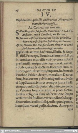 Oratio IV. Explicationi quincti Ethicorum Nicomachiorum libir praemissa