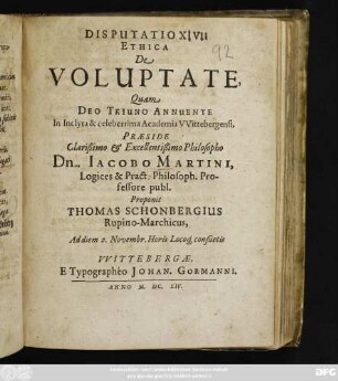 Disputatio XIV. Ethica De Voluptate