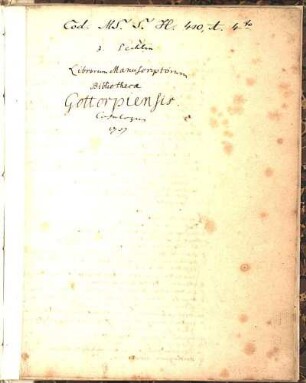Pechlin librorum mss. bibliothecae Gottorpiensis Catalogus