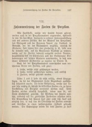 VII. Zusammensetzung der Farben für Porzellan.