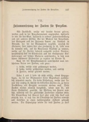VII. Zusammensetzung der Farben für Porzellan.