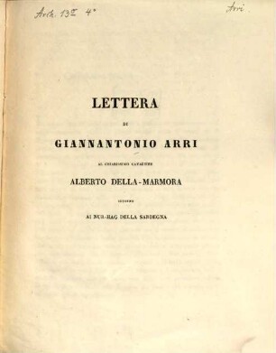 Lettera al chiarissimo cavaliere Alberto della Marmora intorno ai Nur-hag della Sardegna