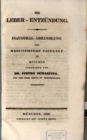 Die Leber-Entzündung : Inaugural-Abhandlung der medicinischen Facultät zu München