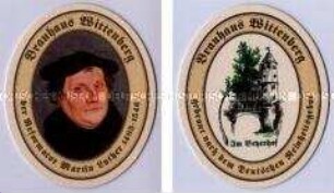Bierdeckel des Brauhauses Wittenberg mit dem Porträt von Martin Luther