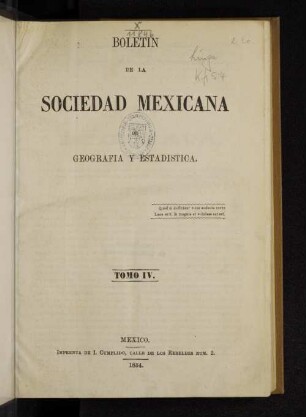 4.1854: Boletín de la Sociedad Mexicana de Geografía y Estadística