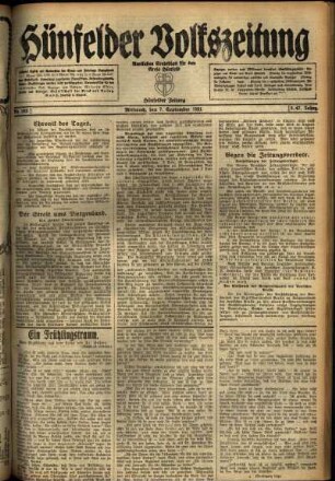 Ausgabe vom Mittwoch, den 07. September 1921.