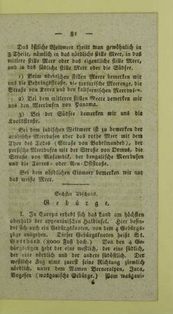 Sechster Abschnitt. Gebürge