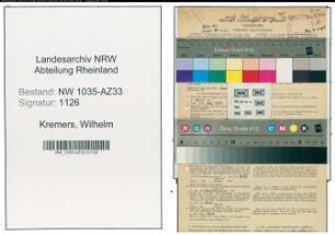 Entnazifizierung Wilhelm Kremers , geb. 19.07.1899 (Angestellten)