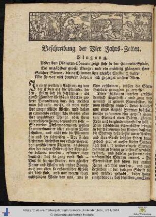 Beschreibung der Vier Jahrs-Zeiten. Eingang.