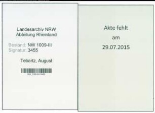 Entnazifizierung August Tebartz , geb. 22.12.1891 (Amtsinspektor)