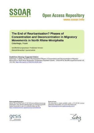 The End of Reurbanisation? Phases of Concentration and Deconcentration in Migratory Movements in North Rhine-Westphalia