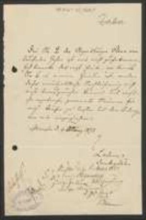 Brief von Johann Gottlieb Franz-Xaver Lahm an Unbekannt