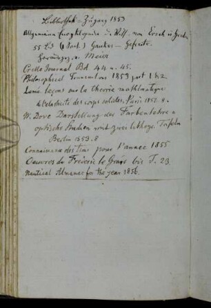 Bibliothek-Zugang 1853