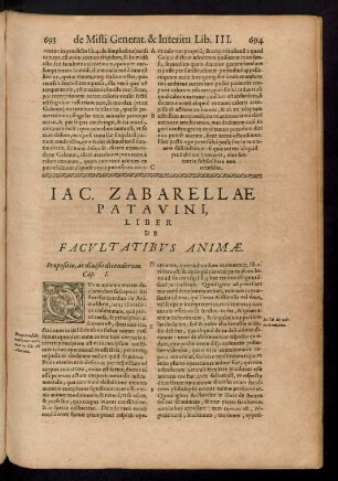Iac. Zabarellae Patavini, Liber De Facultatibus Animae.