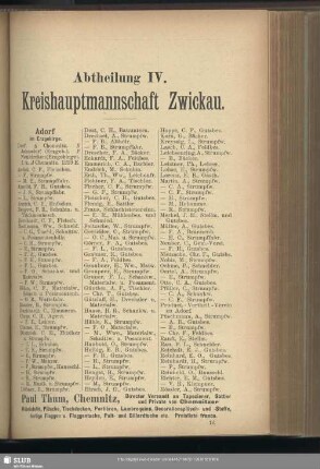 Abtheilung IV. Kreishauptmannschaft Zwickau