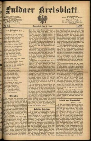 Erste Ausgabe vom Samstag, den 04. Juni 1892.