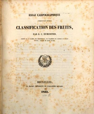 Essai carpographique présentant une nouvelle classification des fruits