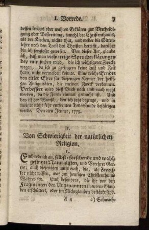 II. Von Schwierigkeit der natürlichen Religion.