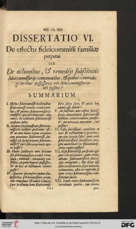 Dissertatio VI: De effectu fideicommissi familiæ perpetui