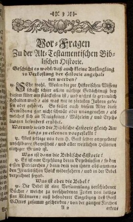 Vor- Fragen Zu der Alt- Testamentischen Biblischen Historie.