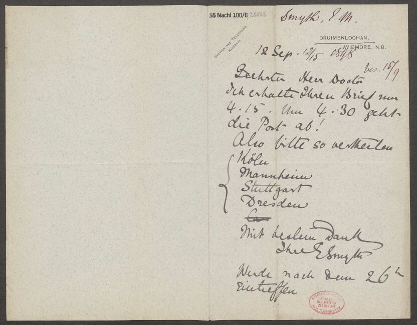 Brief an B. Schott's Söhne : 12.09.1898