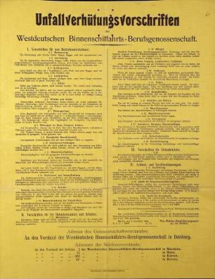 Unfallverhütungsvorschriften der Westdeutschen Binnenschifffahrts-Berufsgenossenschaft (gedr. Buchdruckerei Albert Buschmann, Duisburg)