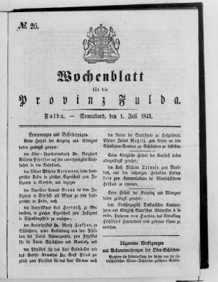 Nr. 26, Ausgabe vom 1. Juli 1843