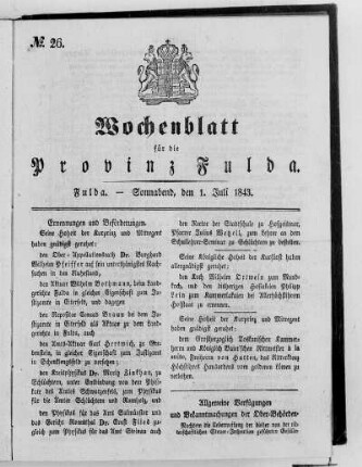 Nr. 26, Ausgabe vom 1. Juli 1843