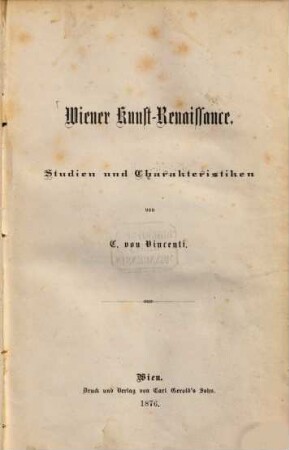 Wiener Kunst-Renaissance : Studien und Charakteristiken