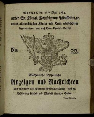 No. 22. Montags, den 28ten May 1781.