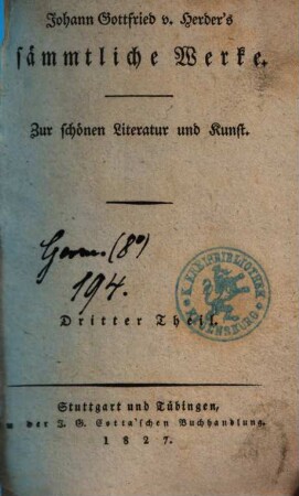 Johann Gottfried v. Herder's Gedichte, 1