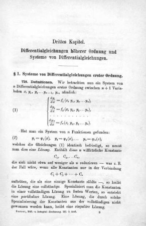 Drittes Kapitel. Differentialgleichungen höherer Ordnung und Systeme von Differentialgleichungen.