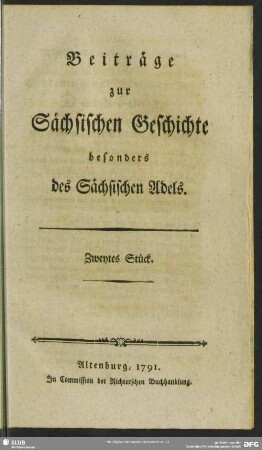 2: Beiträge zur Sächsischen Geschichte besonders des Sächsischen Adels