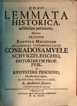 Lemmata Historica, ad Silesiam pertinentia