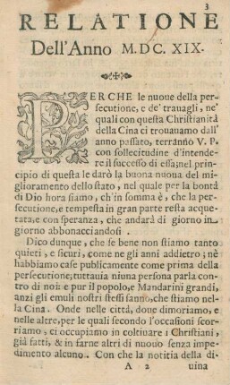 Relatione dell' anno M.DC. XIX.
