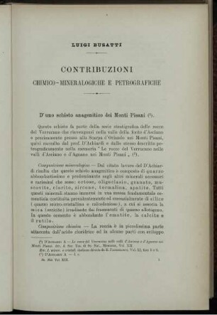 Contribuzioni Chimico-Mineralogiche E Petrografiche