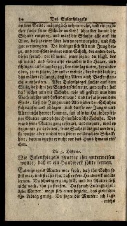 Die 5. Historie. Wie Eulenspiegels Mutter ihn unterweisen wollte, daß er ein Handwerk sollte lernen
