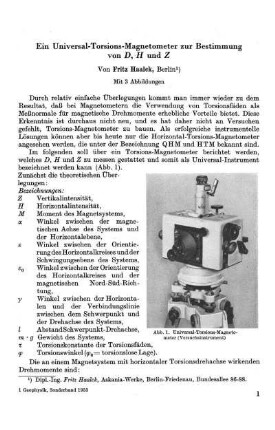 Ein Universial-Torsions-Magnetometer zur Bestimmung von D, H und Z
