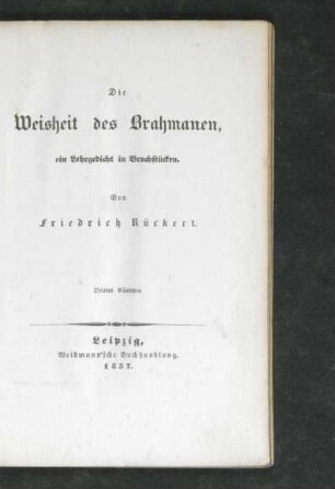 Bdch. 3: Die Weisheit des Brahmanen